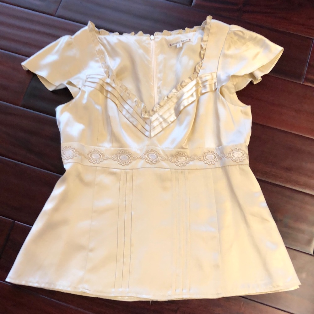 Beautiful gold silky blouse, decorative detailing